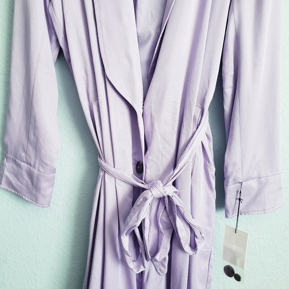 Something Navy Lilac Purple Elongated Collar Belted Trench Coat - Picture 5 of 12